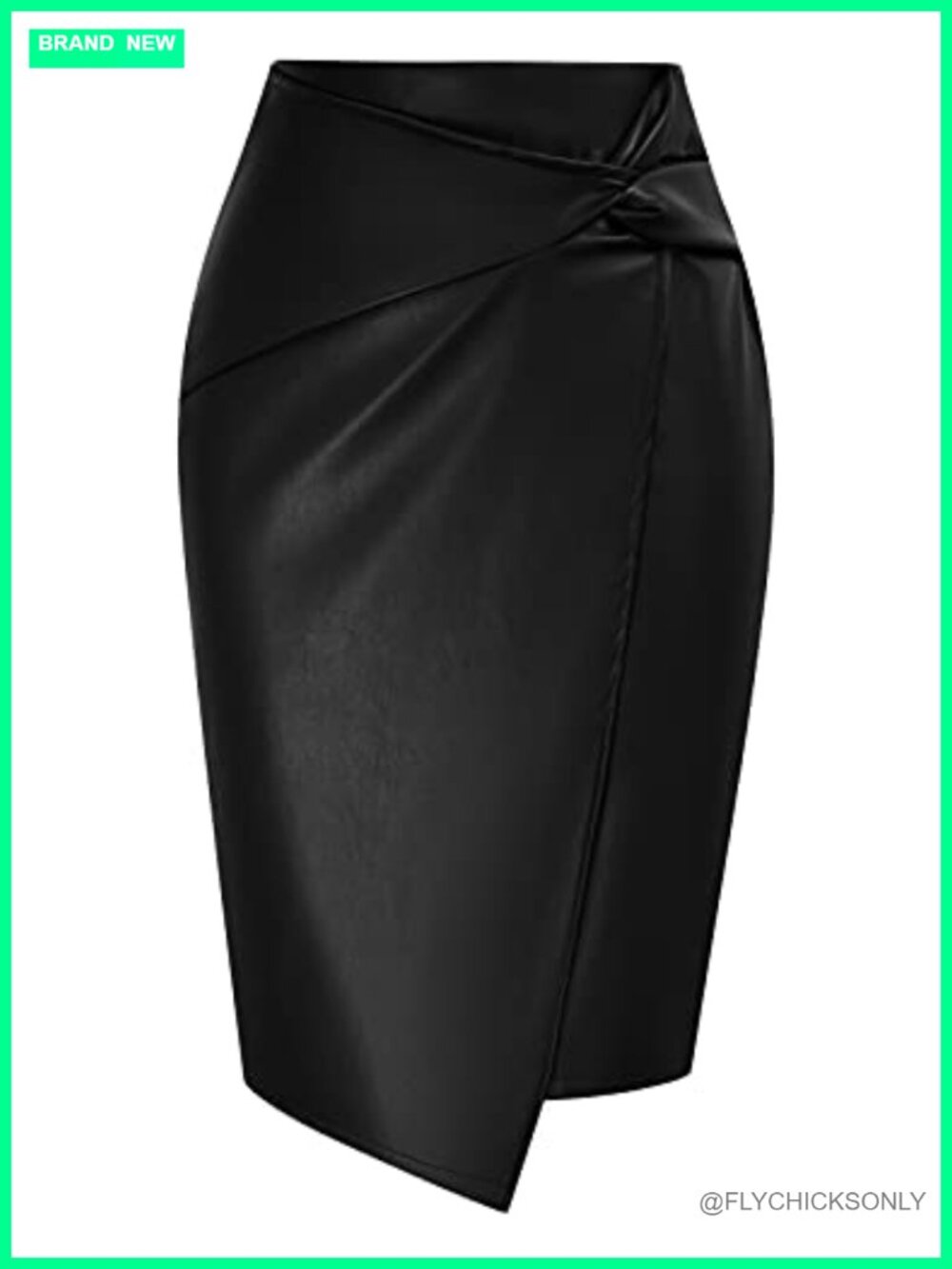 Women Faux Leather Midi Skirt High Waist Wrap Bodycon Pencil Office